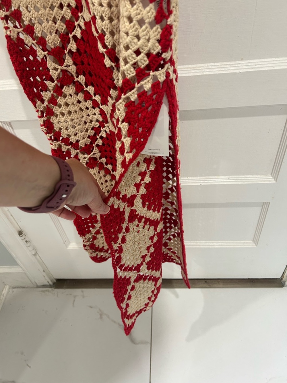 VRG GRL Verge Girl Joni Crochet Boho Maxi Dress Red Cream Granny Square - Small - Picture 8 of 13